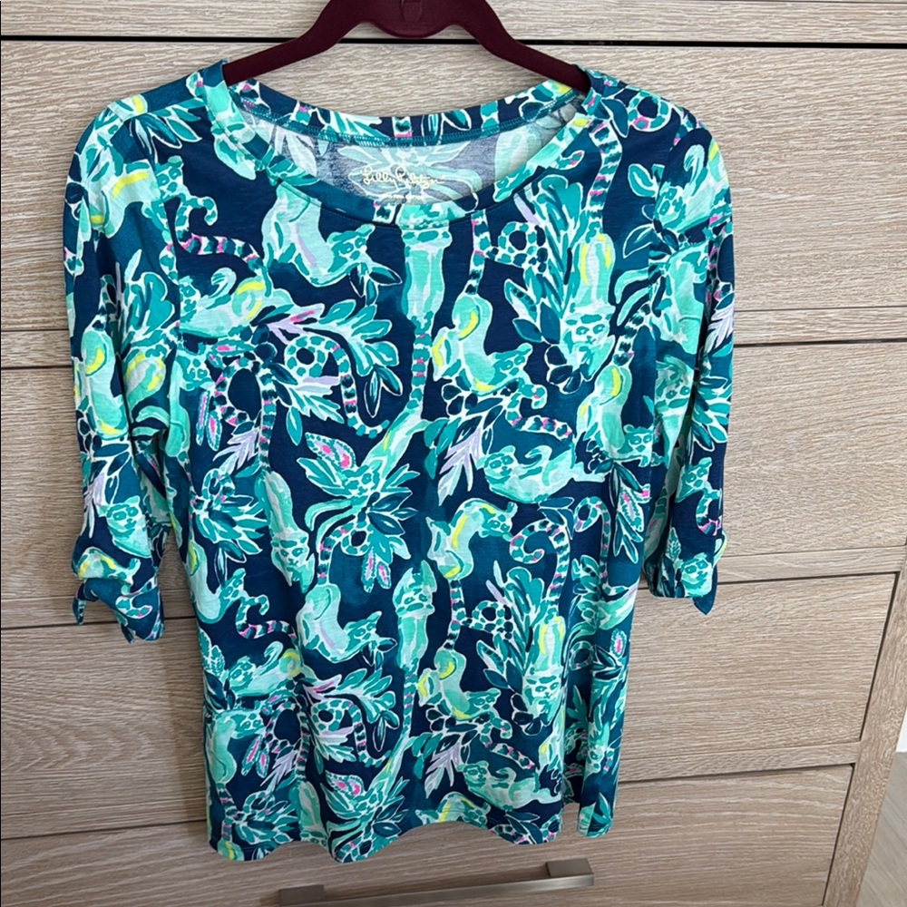Lily Pulitzer Blue 3/4 Sleeve Tunic Top size S